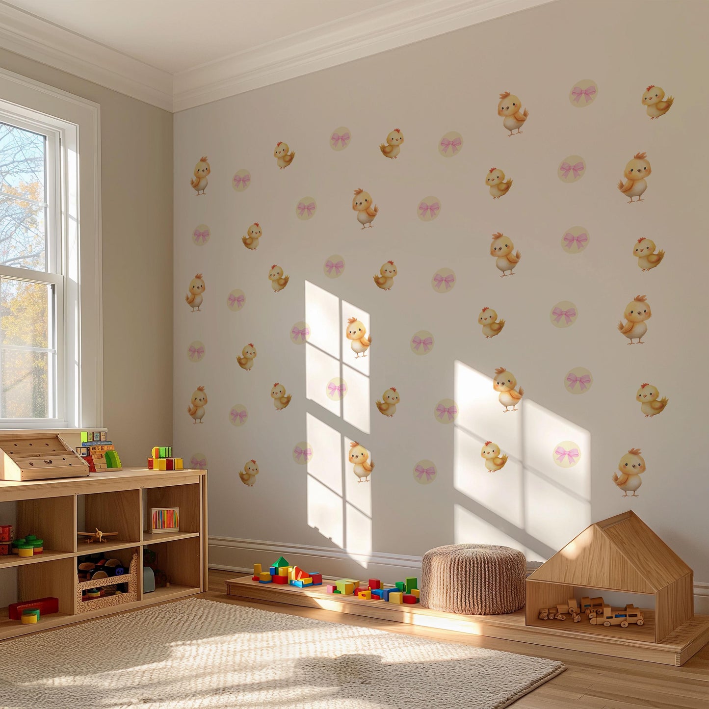 Chick Wall Stickers, Farm Nursery Decor, Baby Chick Spring Wall Decals, Neutral Kids Room Girls Nursery Peel and Stick Wall Art