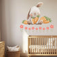 Bunny Wall Stickers, Bunny Nursery Decor, Spring Flower Easter Carrot Wall Decals, Girls Kids Room Baby Nursery Peel and Stick Wall Art