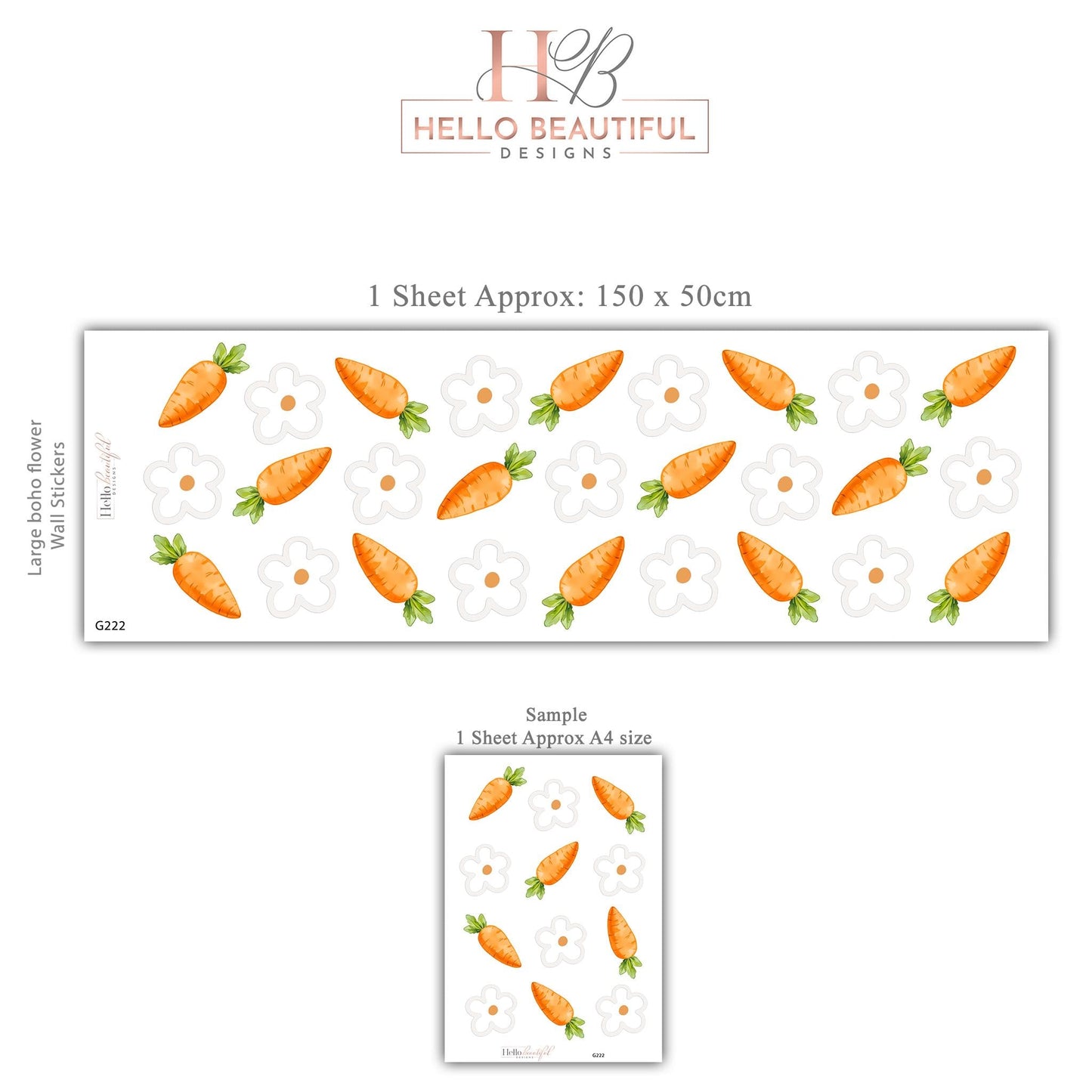 Carrot Wall Stickers, Spring Easter Nursery Decor, Neutral Daisy Flower Wall Decals, Kids Room Baby Nursery Peel and Stick Wall Art
