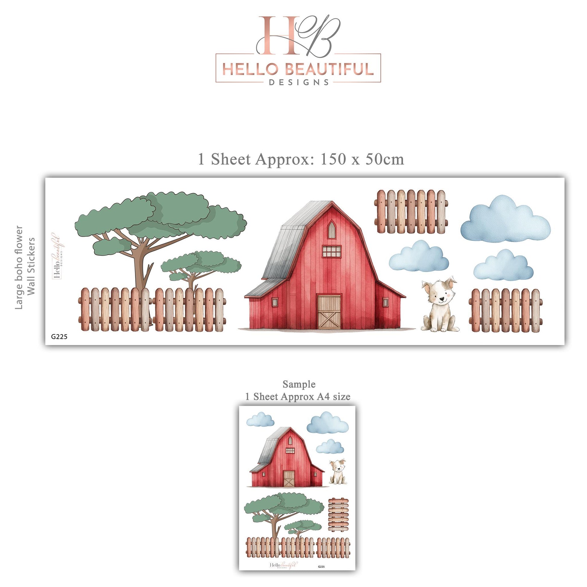 Farm Wall Stickers, Barn Nursery Decor, Red Barn Puppy Tree Fence Wall Decals, Boys Kids Room Baby Nursery Peel and Stick Wall Art