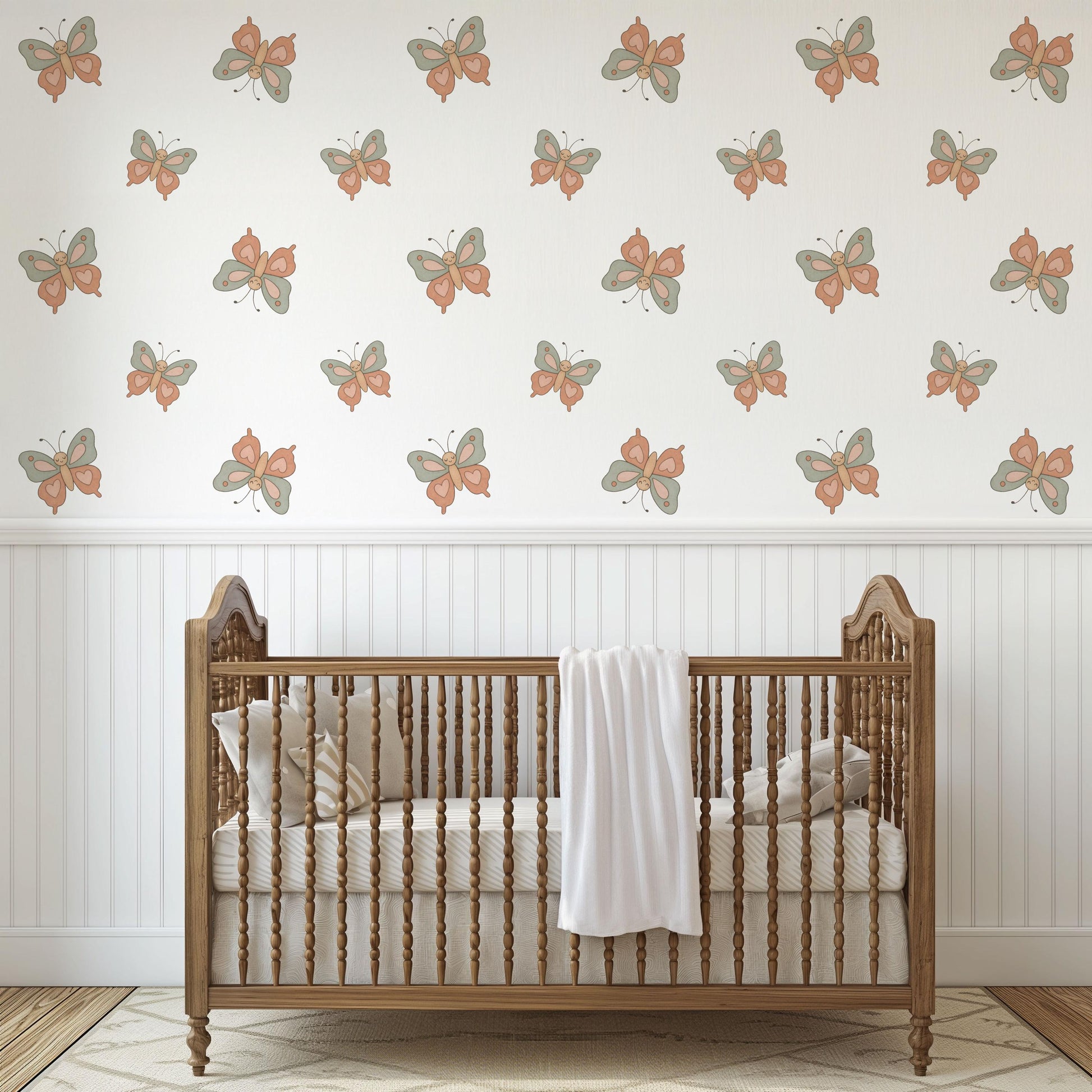 Butterfly Wall Stickers, Boho Nursery Decor, Neutral Butterfly Wall Decals, Girls Room Baby Nursery Wall Art, Peel and Stick Kids Room