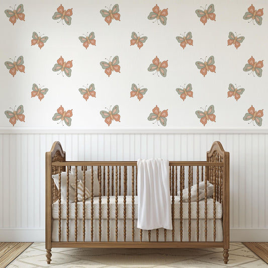 Butterfly Wall Stickers, Boho Nursery Decor, Neutral Butterfly Wall Decals, Girls Room Baby Nursery Wall Art, Peel and Stick Kids Room