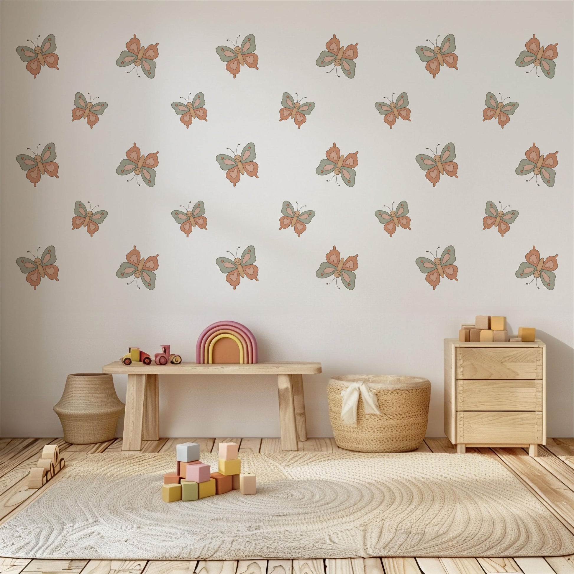 Butterfly Wall Stickers, Boho Nursery Decor, Neutral Butterfly Wall Decals, Girls Room Baby Nursery Wall Art, Peel and Stick Kids Room