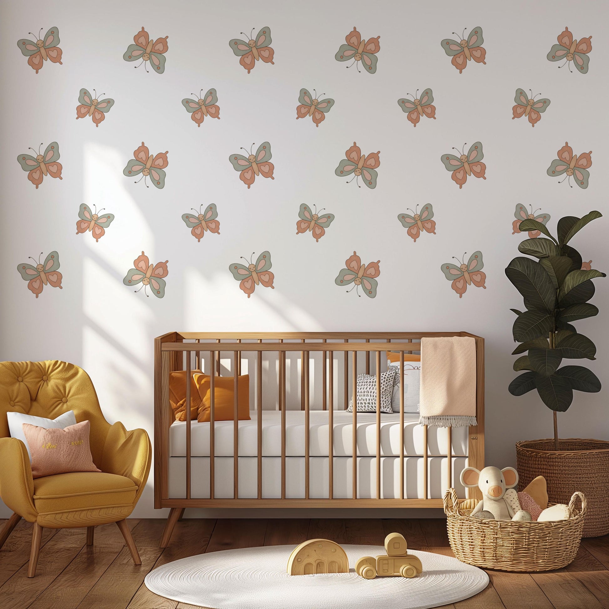 Butterfly Wall Stickers, Boho Nursery Decor, Neutral Butterfly Wall Decals, Girls Room Baby Nursery Wall Art, Peel and Stick Kids Room