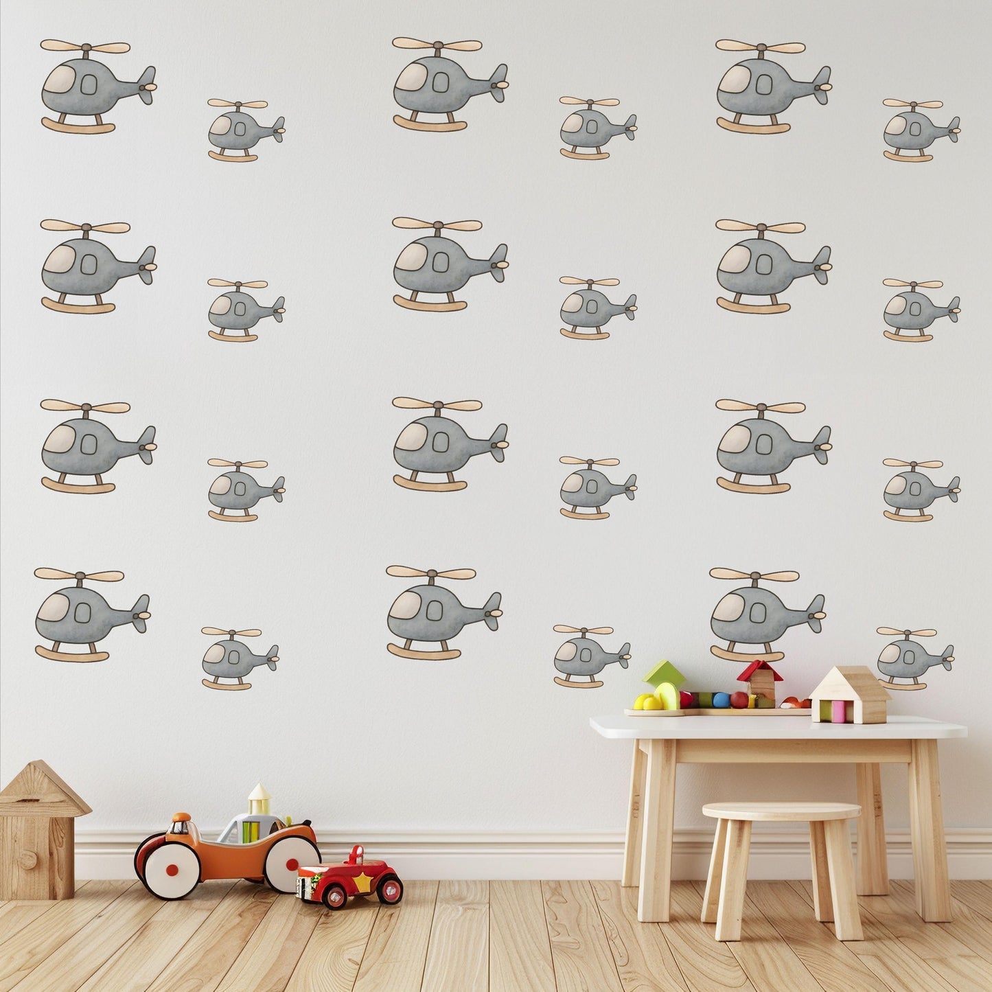 Helicopter Wall Stickers, Boys Nursery Decor, Grey Transport Wall Decals, Kids Room Playroom Baby Boy Nursery Peel and Stick Wall Art