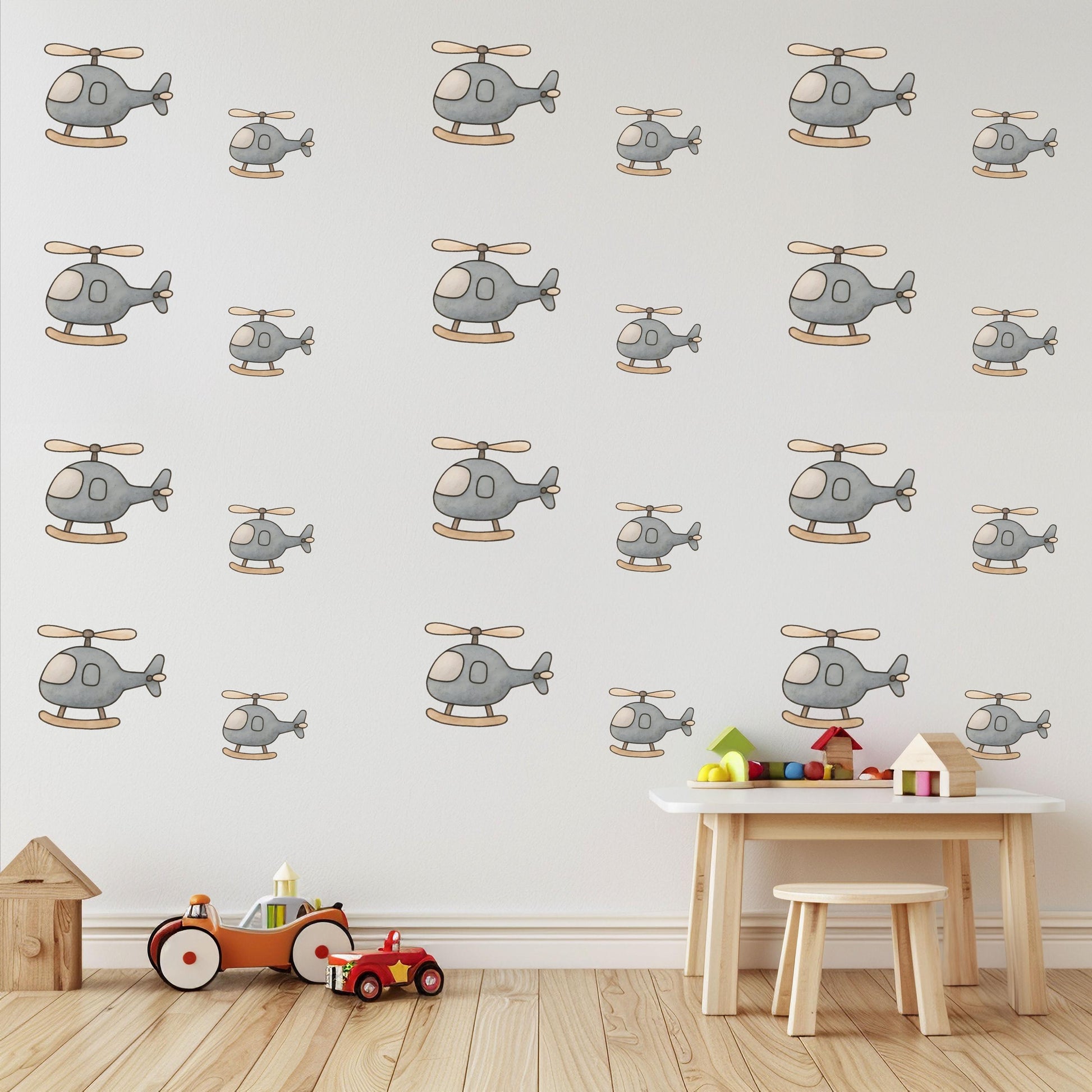 Helicopter Wall Stickers, Boys Nursery Decor, Grey Transport Wall Decals, Kids Room Playroom Baby Boy Nursery Peel and Stick Wall Art