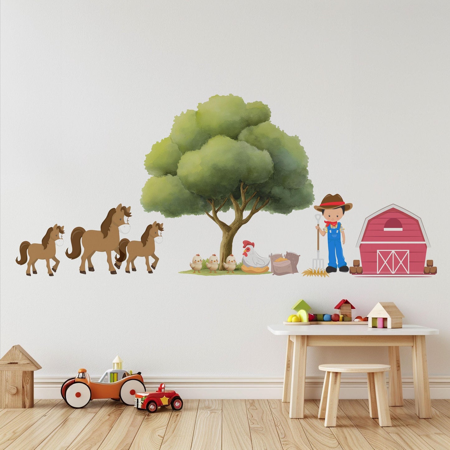 Farm Wall Stickers, Horse Nursery Decor, Farmyard Barn Horse Pony Wall Decals, Boys Kids Room Playroom Peel and Stick Wall Art