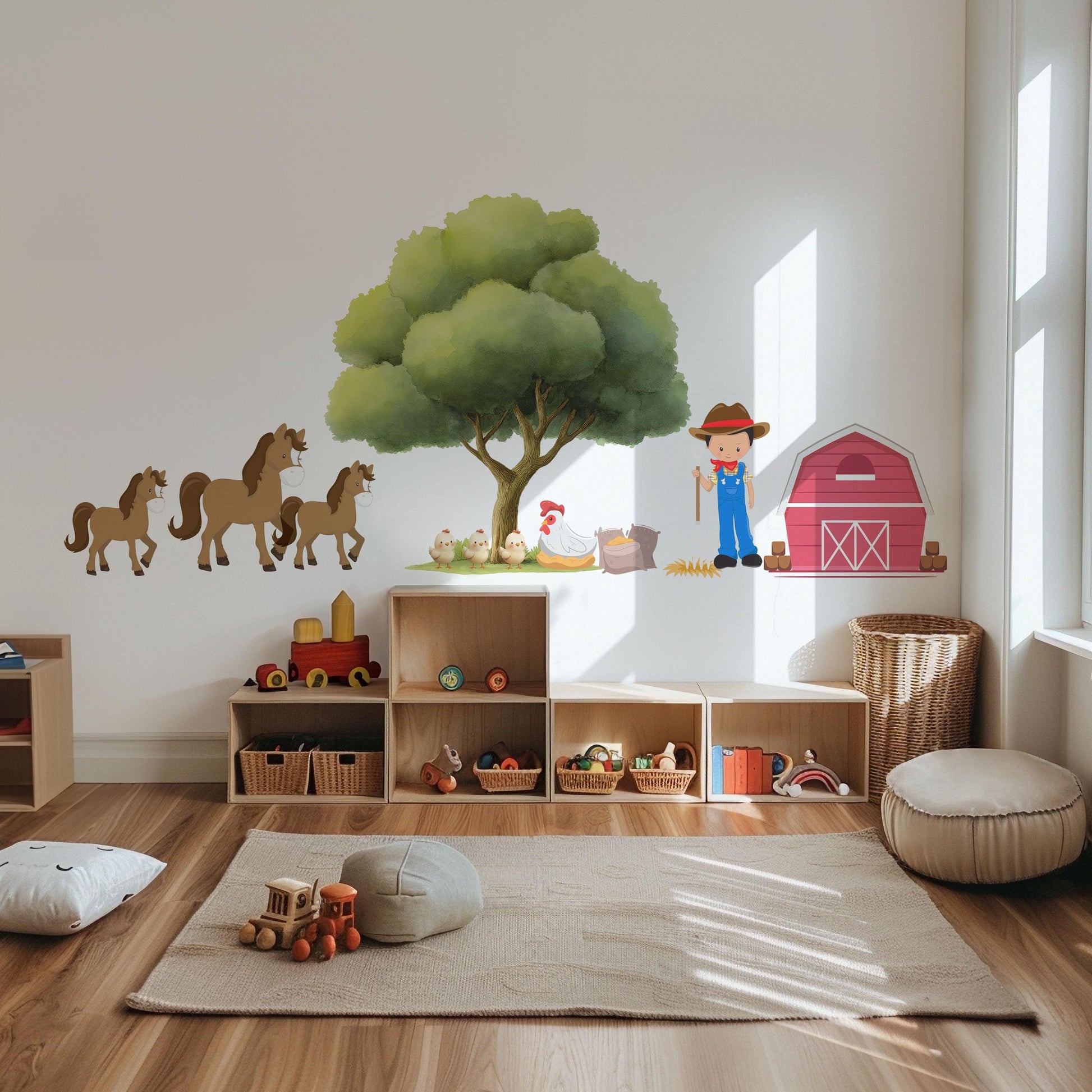 Farm Wall Stickers, Horse Nursery Decor, Farmyard Barn Horse Pony Wall Decals, Boys Kids Room Playroom Peel and Stick Wall Art