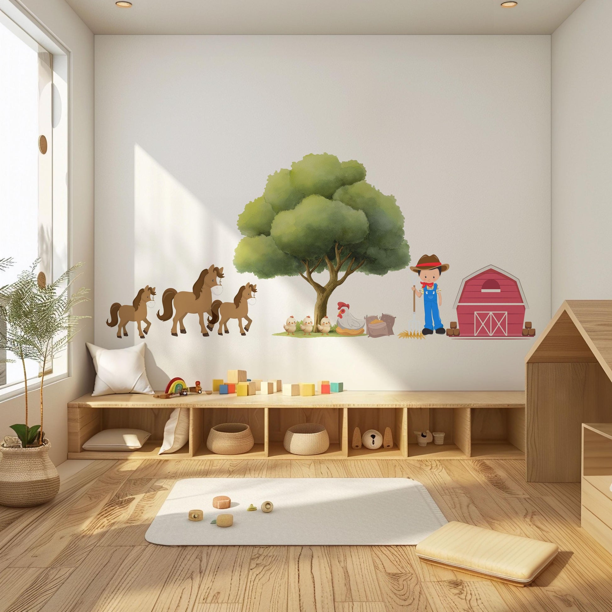 Farm Wall Stickers, Horse Nursery Decor, Farmyard Barn Horse Pony Wall Decals, Boys Kids Room Playroom Peel and Stick Wall Art
