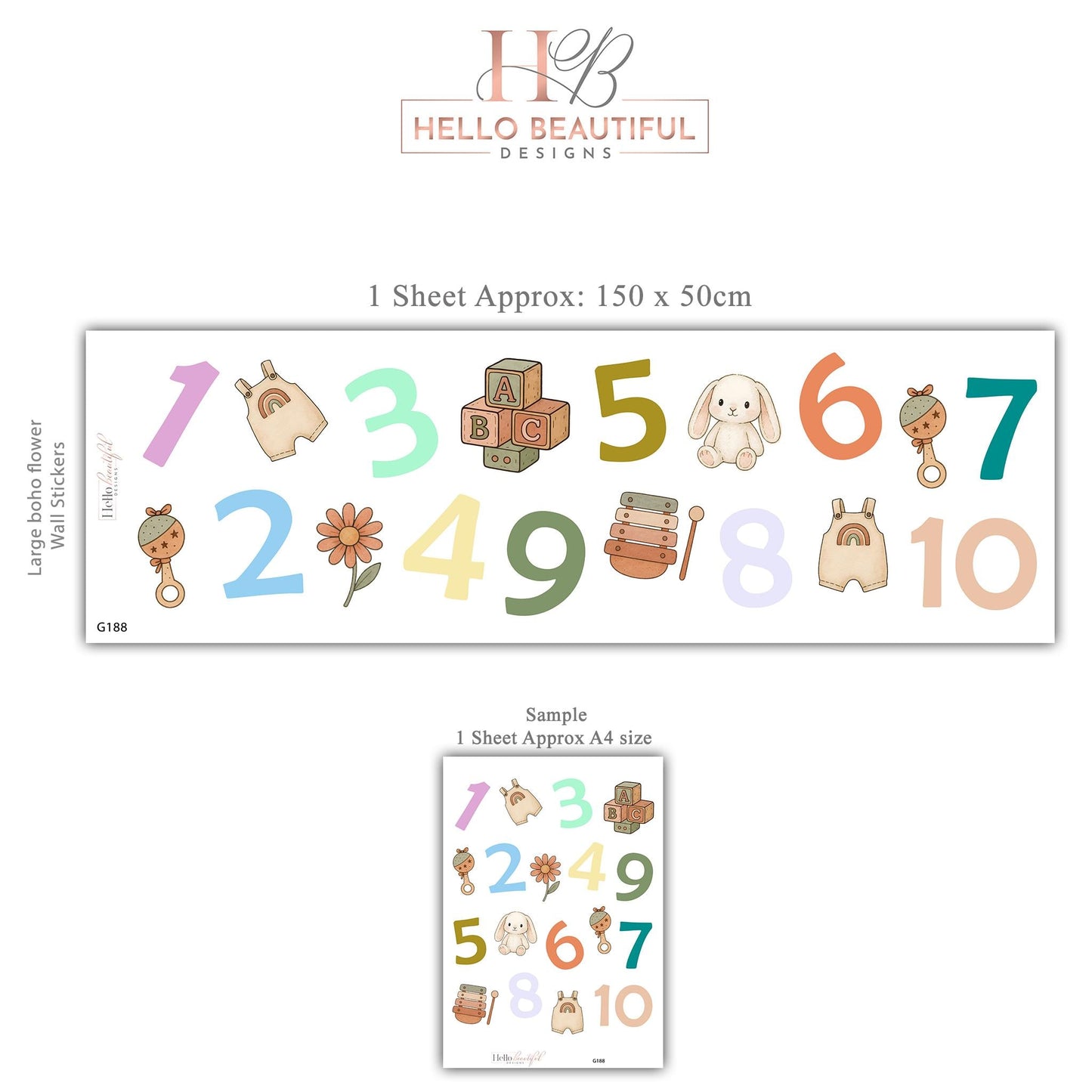 Number Wall Stickers, Kids Playroom Decor, 1-10 Educational Numbers Wall Decals, Nursery Toddler Room Learning Peel and Stick Wall Art