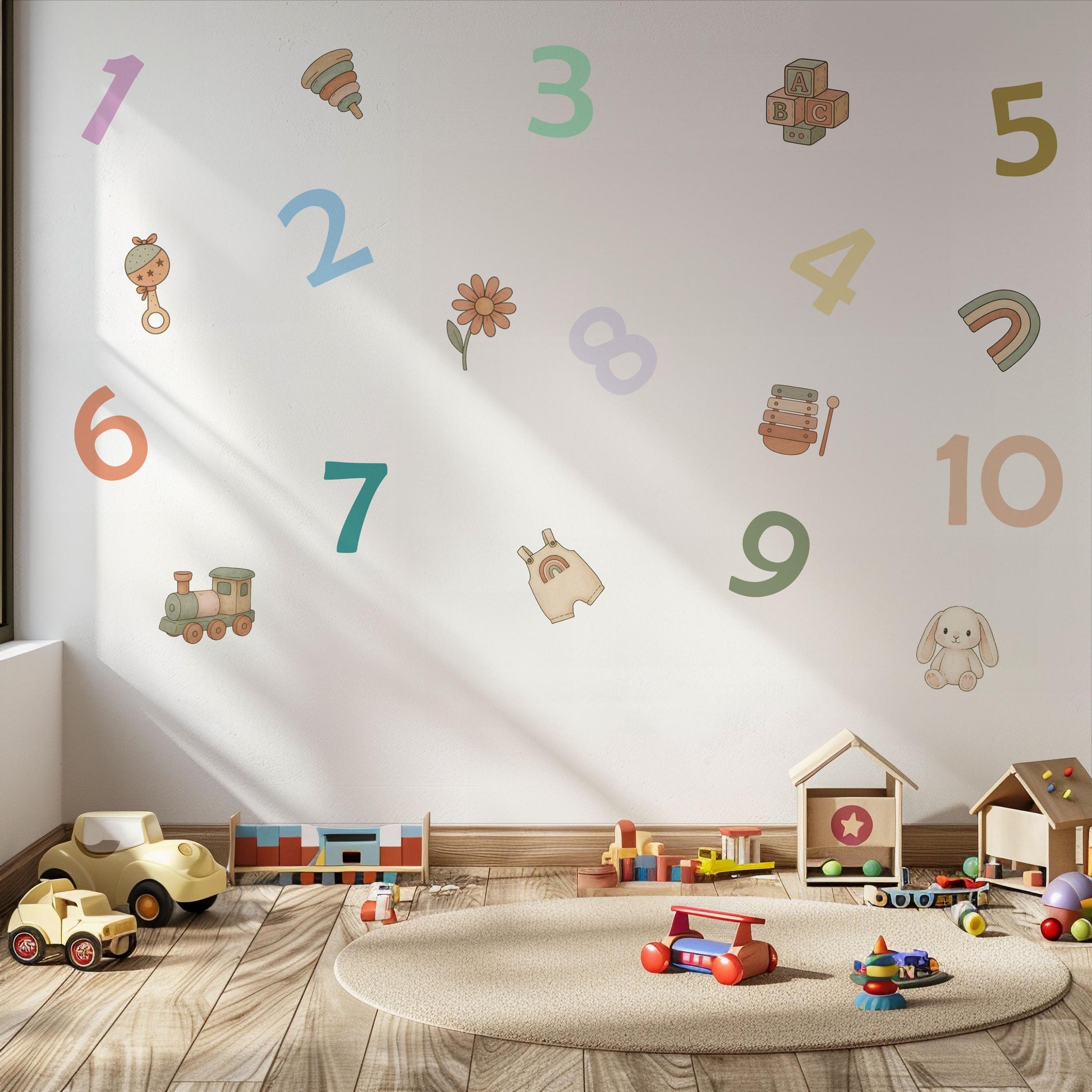 Number Wall Stickers, Kids Playroom Decor, 1-10 Educational Numbers Wall Decals, Nursery Toddler Room Learning Peel and Stick Wall Art