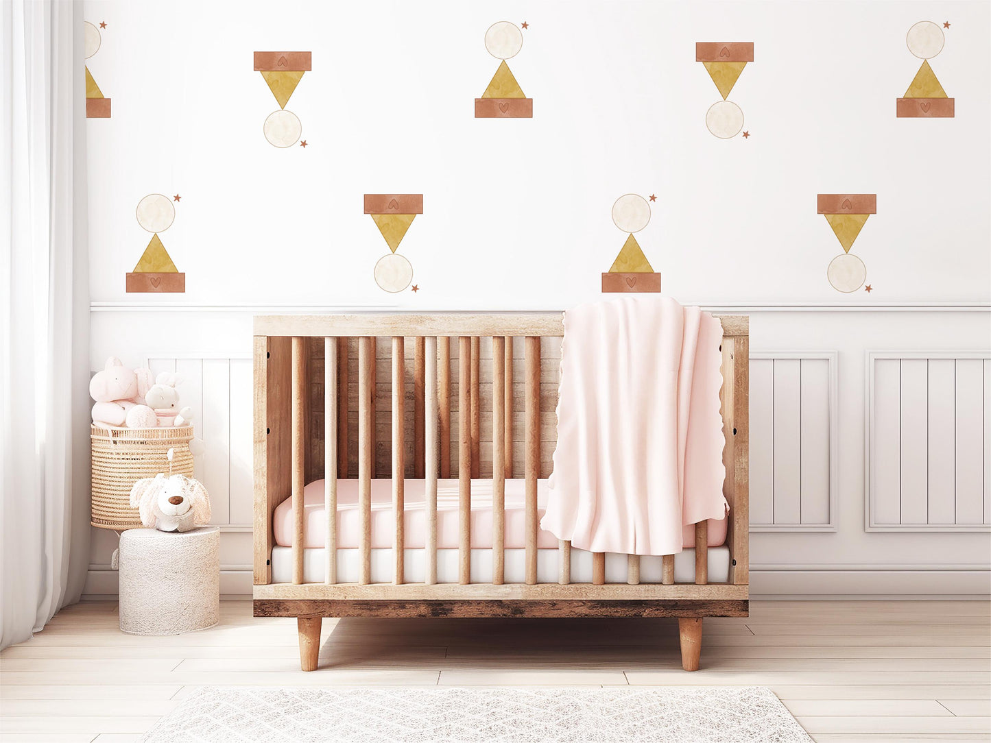 Boho Shapes Wall Stickers, Neutral Nursery Decor, Geometric Abstract Wall Decals, Terracotta Mustard Kids Room Peel and Stick Wall Art