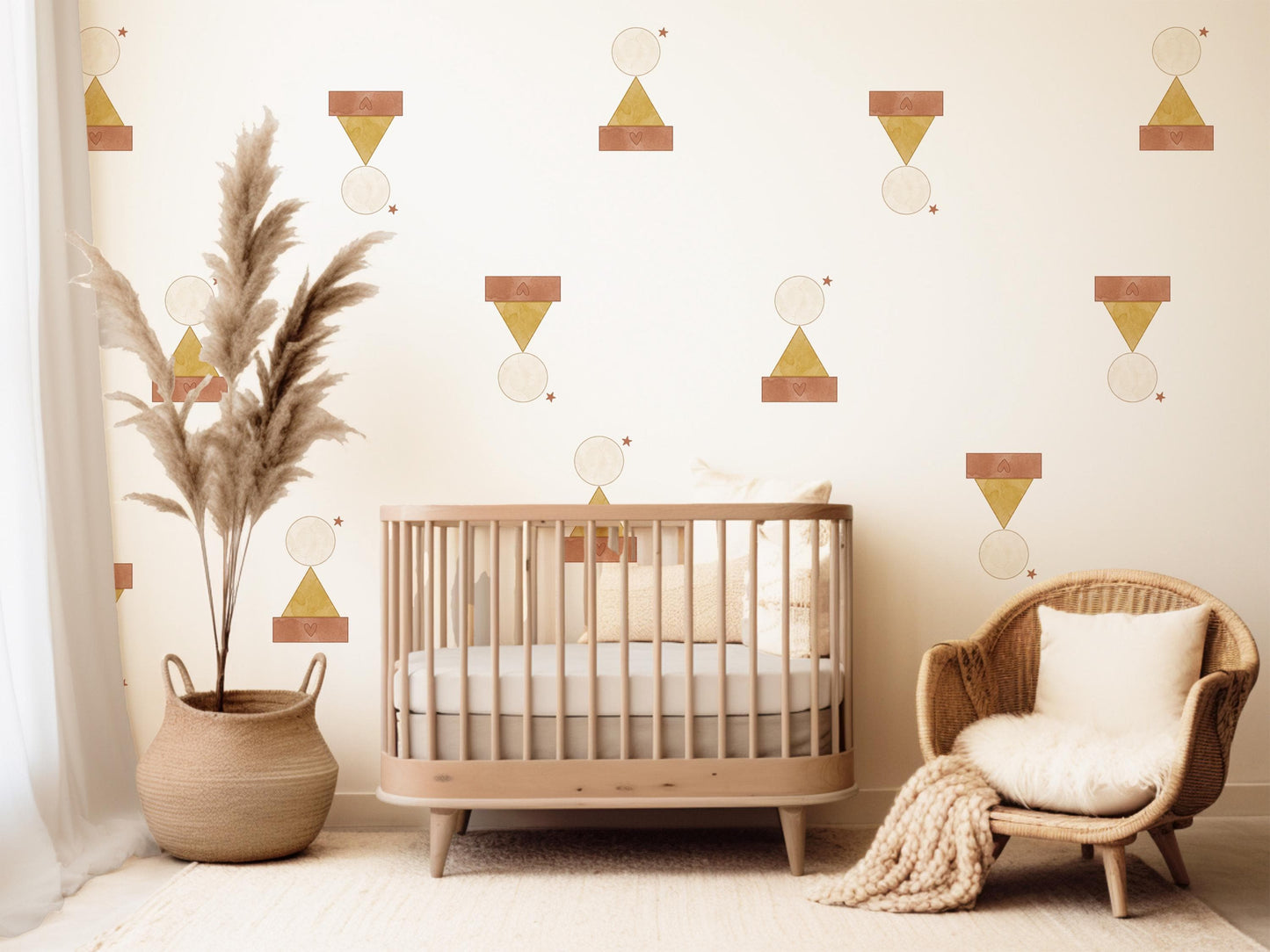Boho Shapes Wall Stickers, Neutral Nursery Decor, Geometric Abstract Wall Decals, Terracotta Mustard Kids Room Peel and Stick Wall Art