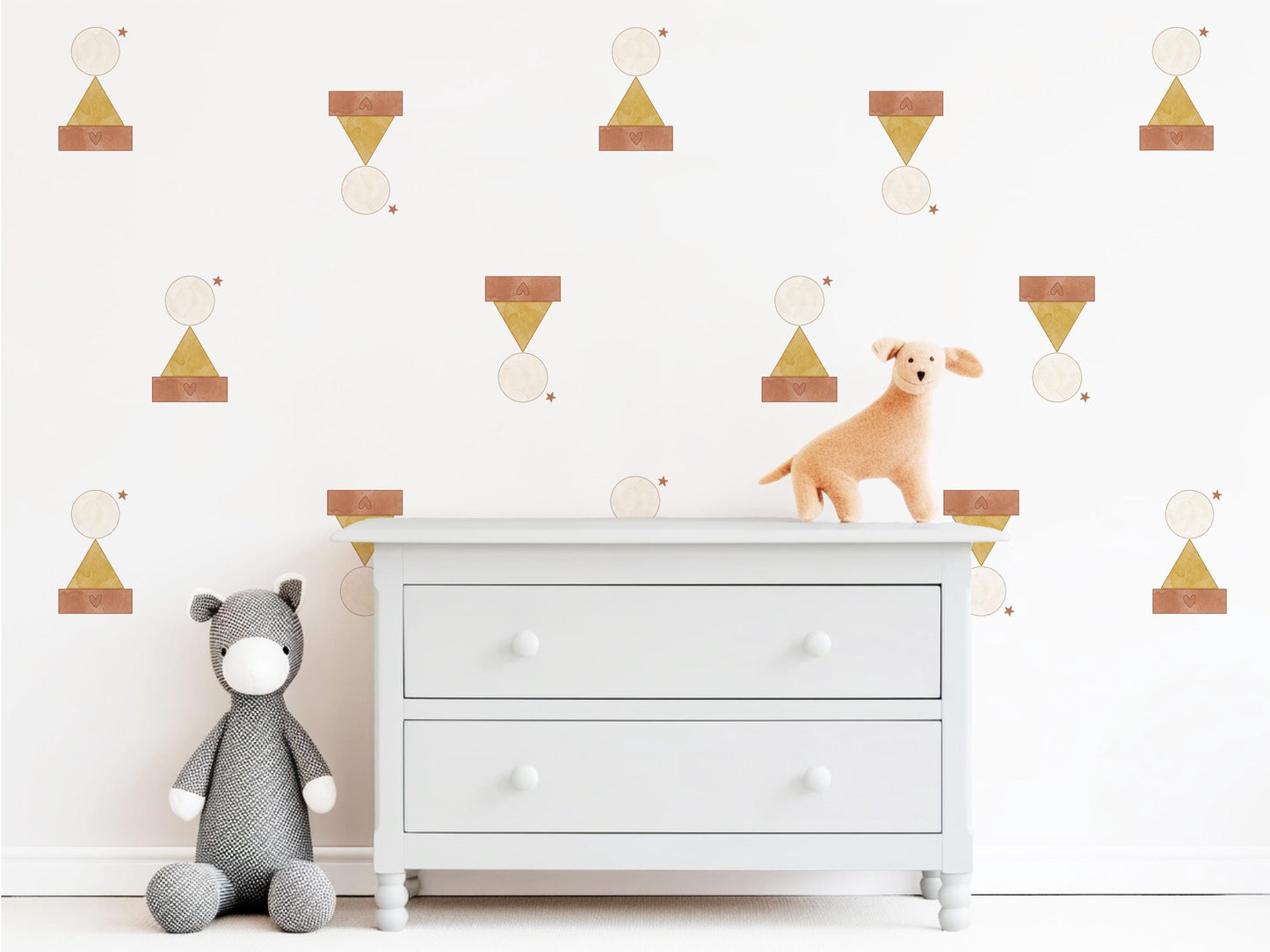 Boho Shapes Wall Stickers, Neutral Nursery Decor, Geometric Abstract Wall Decals, Terracotta Mustard Kids Room Peel and Stick Wall Art