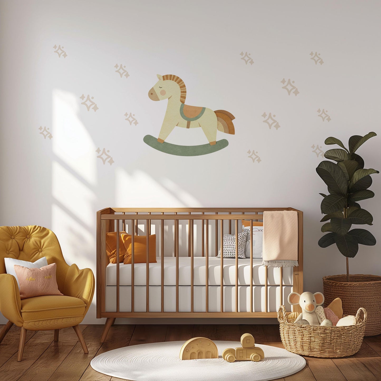 Star Wall Stickers, Boho Nursery Decor, Rocking Horse Wall Decals, Neutral Star Kids Room Baby Nursery Peel and Stick Wall Art