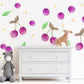 Cherry Wall Stickers, Girls Nursery Decor, Purple Cherry Daisy Fruit Wall Decals, Kids Bedroom Playroom Peel and Stick Wall Art