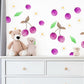 Cherry Wall Stickers, Girls Nursery Decor, Purple Cherry Daisy Fruit Wall Decals, Kids Bedroom Playroom Peel and Stick Wall Art