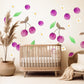 Cherry Wall Stickers, Girls Nursery Decor, Purple Cherry Daisy Fruit Wall Decals, Kids Bedroom Playroom Peel and Stick Wall Art