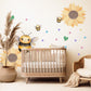 Bee Wall Stickers, Bee Nursery Decor, Bumble Bee Sunflower Heart Wall Decals, Neutral Kids Room Baby Nursery Peel and Stick Wall Art