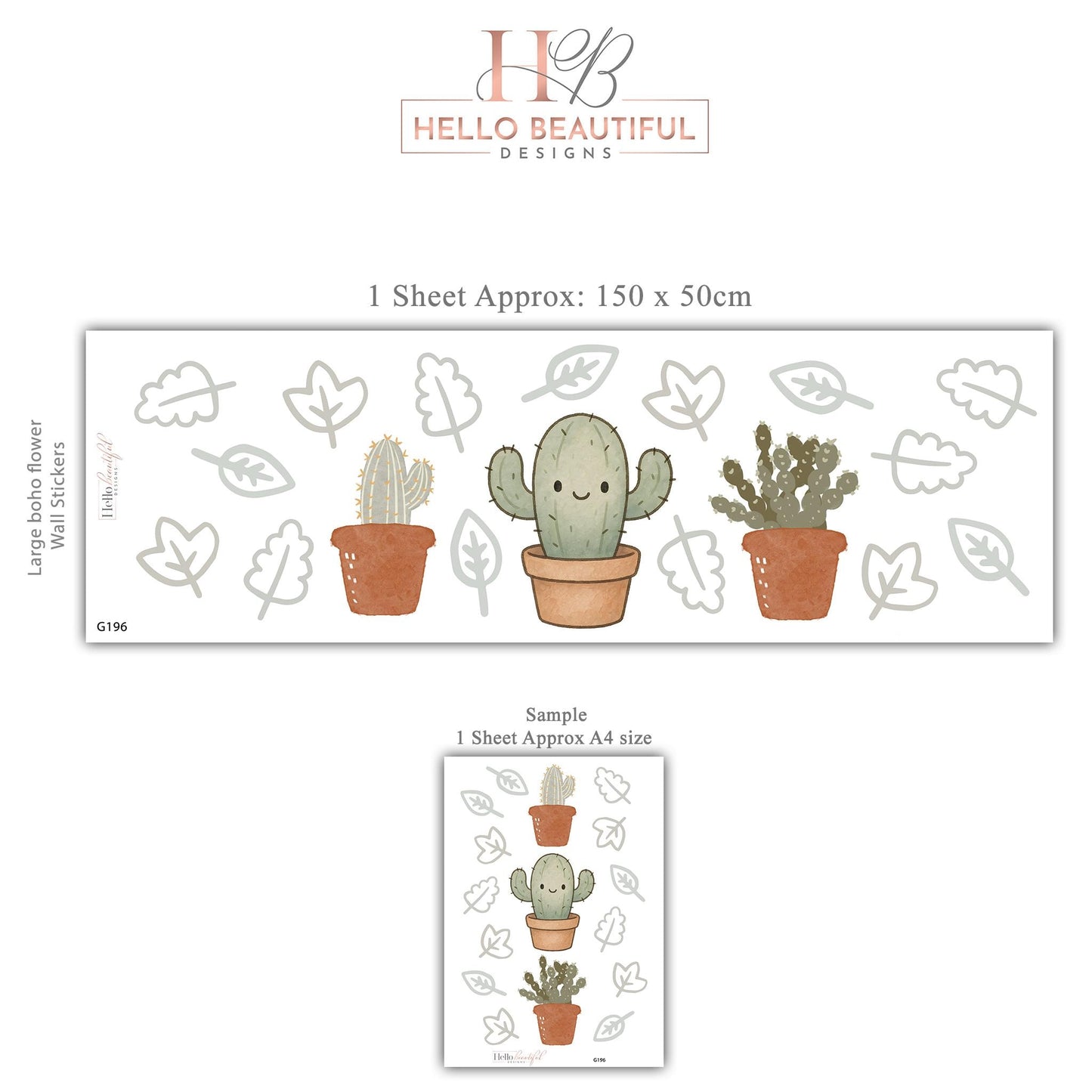 Botanical Wall Stickers, Boho Cactus Nursery Decor, Leaf Greenery Plant Wall Decals, Neutral Kids Room Baby Nursery Peel and Stick Wall Art