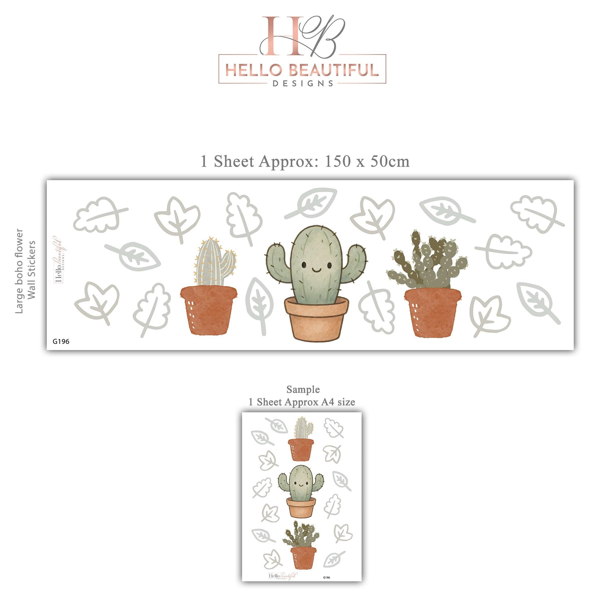 Botanical Wall Stickers, Boho Cactus Nursery Decor, Leaf Greenery Plant Wall Decals, Neutral Kids Room Baby Nursery Peel and Stick Wall Art