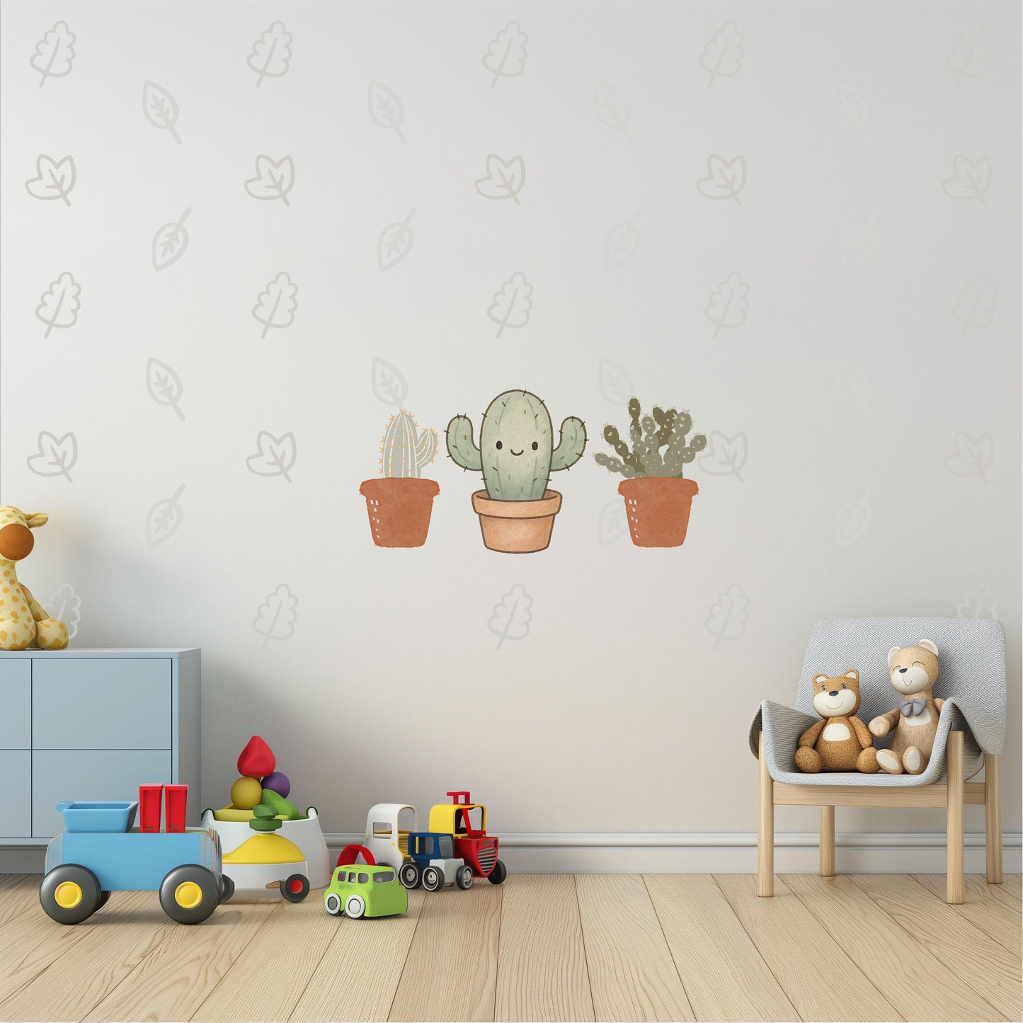 Botanical Wall Stickers, Boho Cactus Nursery Decor, Leaf Greenery Plant Wall Decals, Neutral Kids Room Baby Nursery Peel and Stick Wall Art