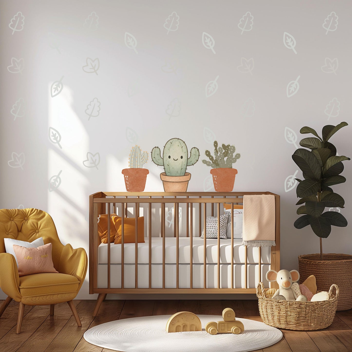 Botanical Wall Stickers, Boho Cactus Nursery Decor, Leaf Greenery Plant Wall Decals, Neutral Kids Room Baby Nursery Peel and Stick Wall Art