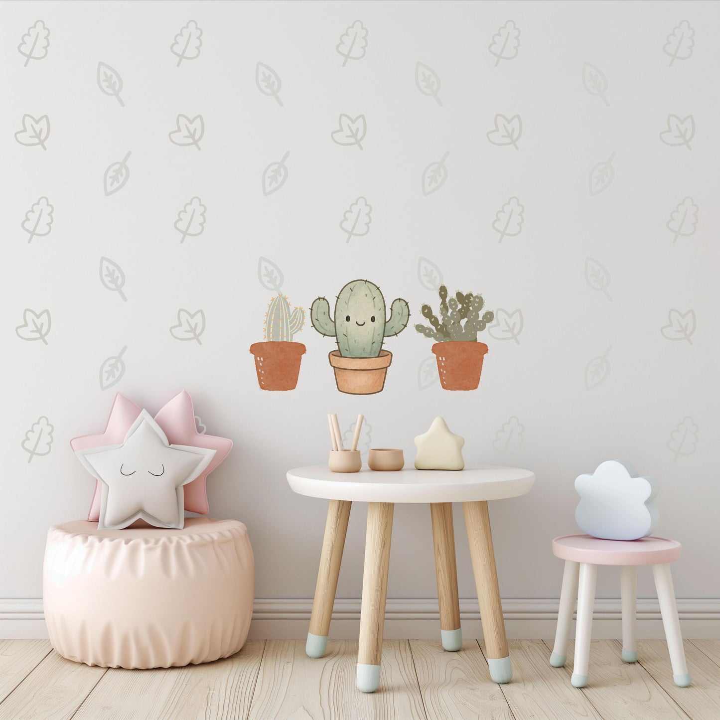 Botanical Wall Stickers, Boho Cactus Nursery Decor, Leaf Greenery Plant Wall Decals, Neutral Kids Room Baby Nursery Peel and Stick Wall Art