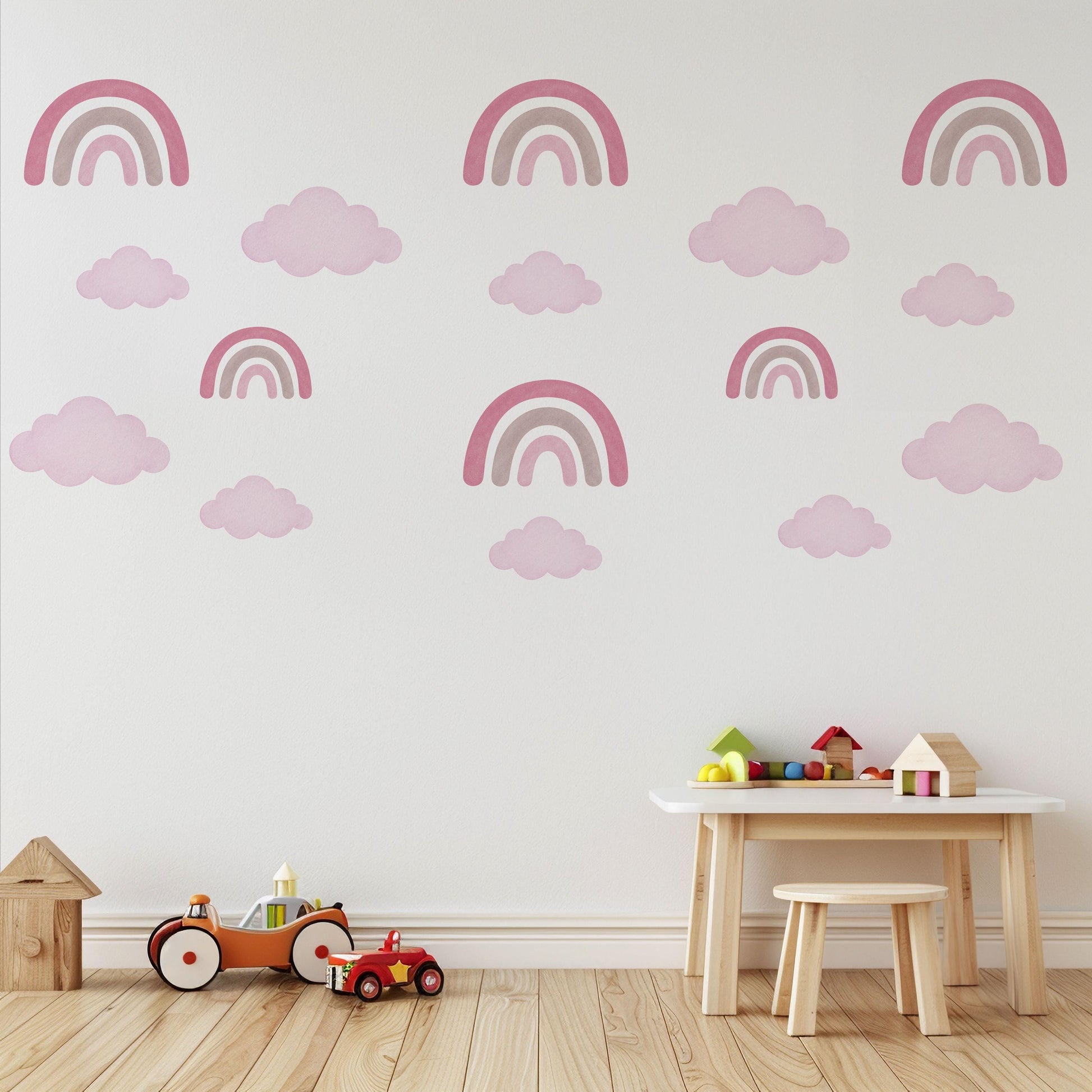 Rainbow Wall Stickers, Girls Nursery Decor, Pink Rainbow and Cloud Wall Decals, Baby Girl Kids Bedroom Playroom Peel and Stick Wall Art