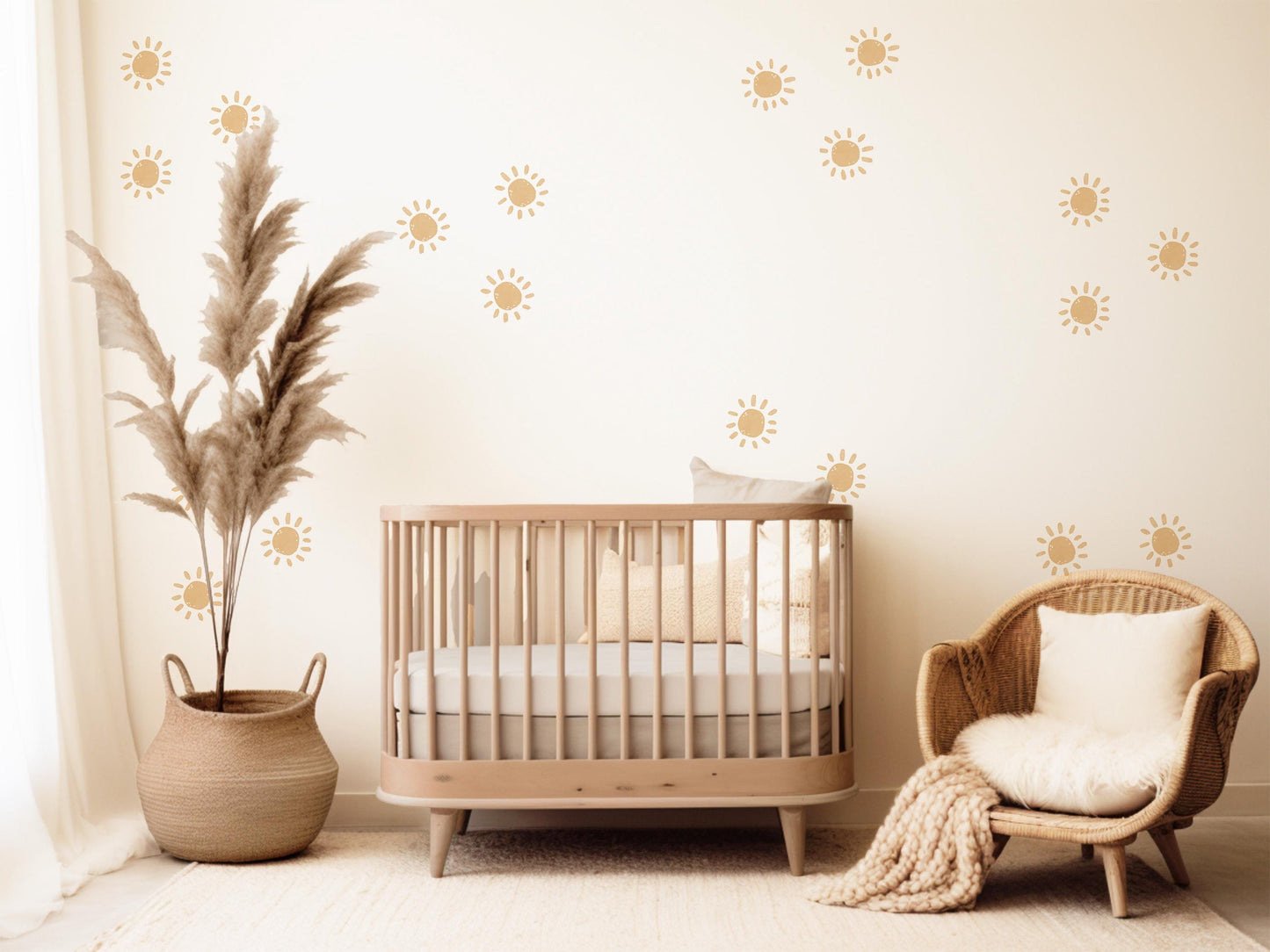 Sun Wall Stickers, Boho Nursery Decor, Neutral Boho Sun Wall Decals, Gender Neutral Kids Room Baby Nursery Peel and Stick Wall Art