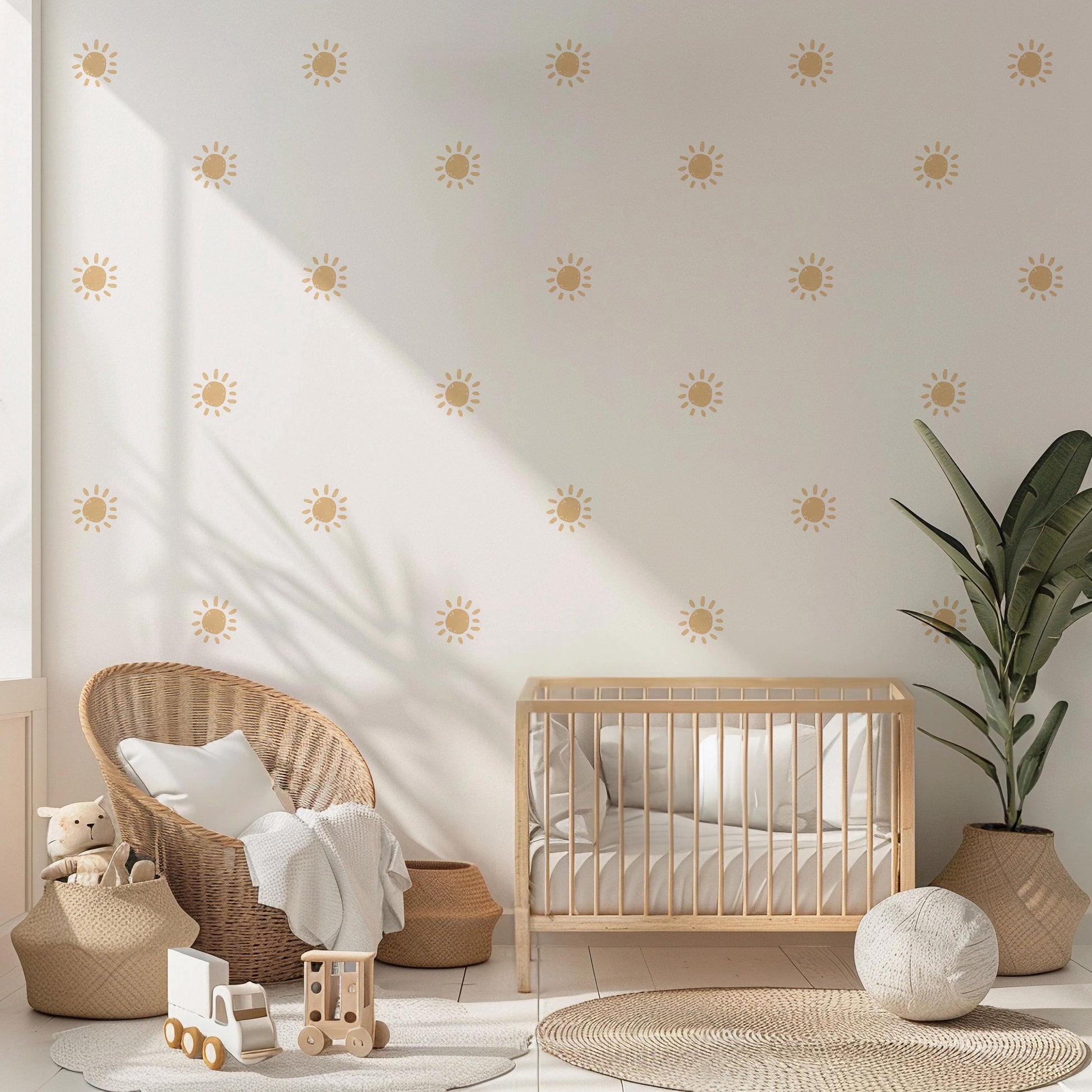 Sun Wall Stickers, Boho Nursery Decor, Neutral Boho Sun Wall Decals, Gender Neutral Kids Room Baby Nursery Peel and Stick Wall Art