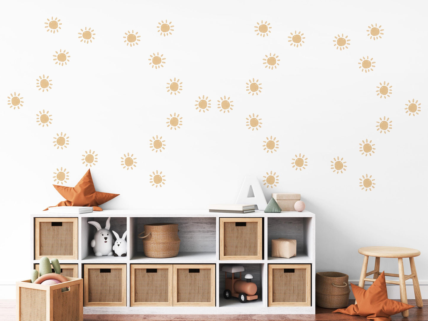 Sun Wall Stickers, Boho Nursery Decor, Neutral Boho Sun Wall Decals, Gender Neutral Kids Room Baby Nursery Peel and Stick Wall Art
