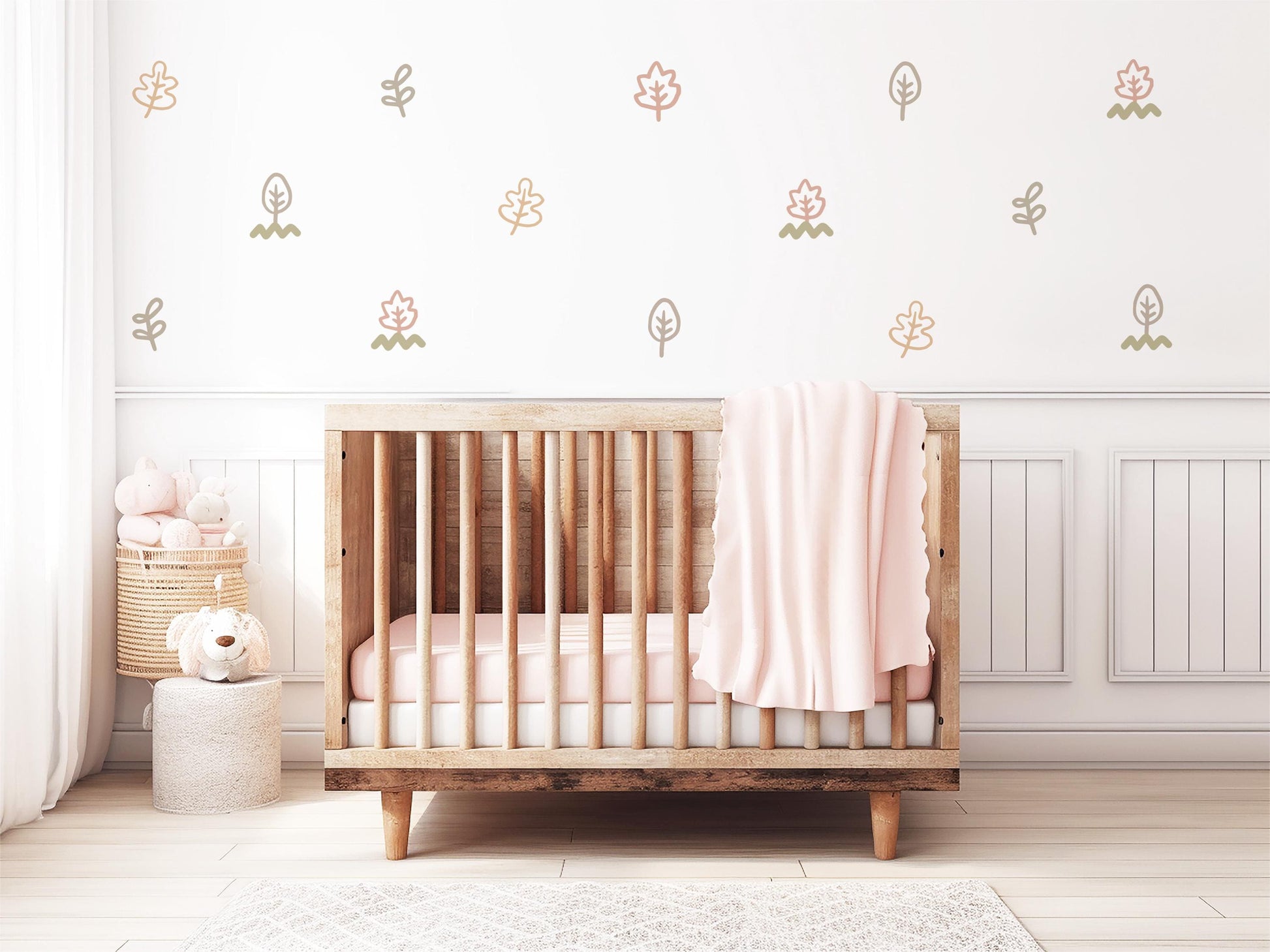 Leaf Wall Stickers, Boho Botanical Nursery Decor, Neutral Scandi Leaf Wall Decals, Kids Room Baby Nursery Peel and Stick Wall Art