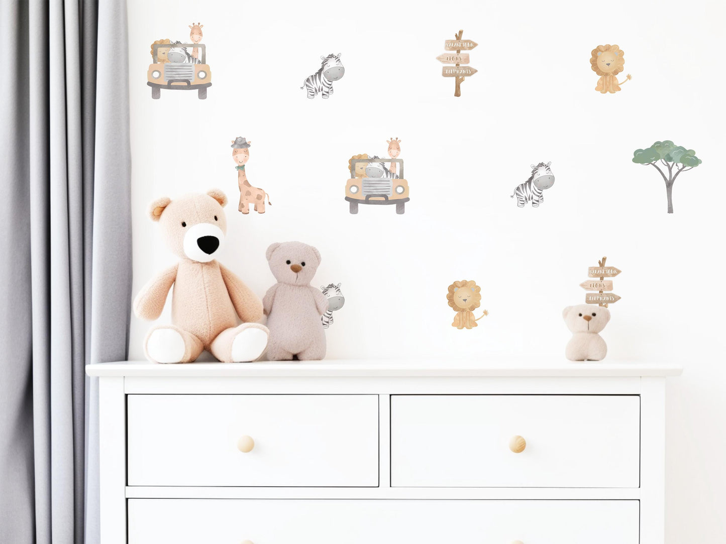 Safari Wall Stickers, Safari Animal Nursery Decor, Jungle Lion Giraffe Zebra Wall Decals, Kids Room Baby Nursery Peel and Stick Wall Art