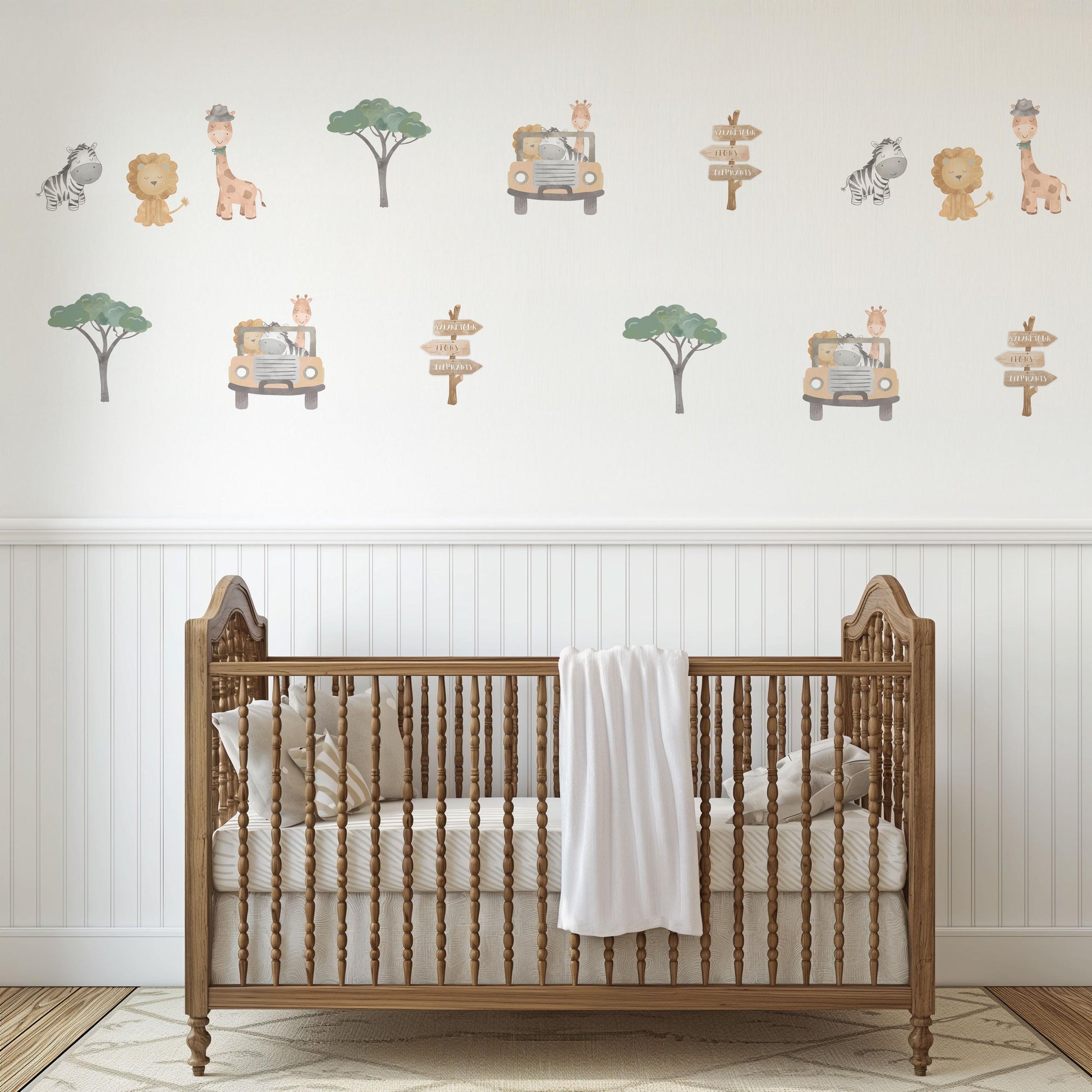 Safari Wall Stickers, Safari Animal Nursery Decor, Jungle Lion Giraffe Zebra Wall Decals, Kids Room Baby Nursery Peel and Stick Wall Art