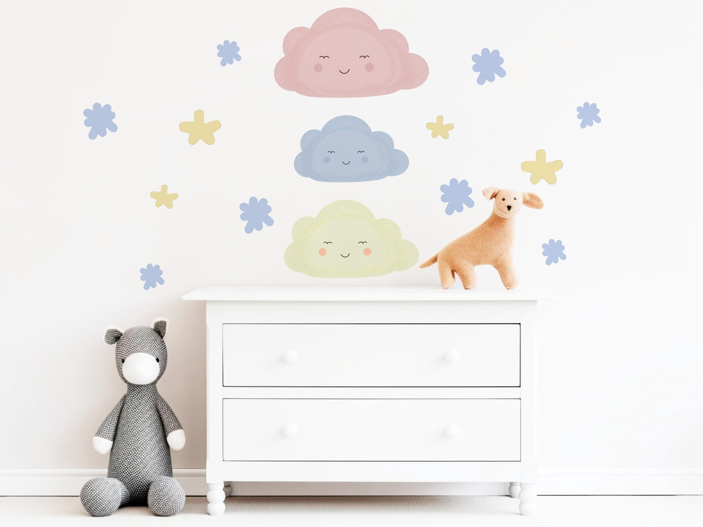 Cloud Wall Stickers, Star Nursery Decor, Pastel Cloud Star Wall Decals, Kids Room Baby Boy Girl Nursery Peel and Stick Wall Art