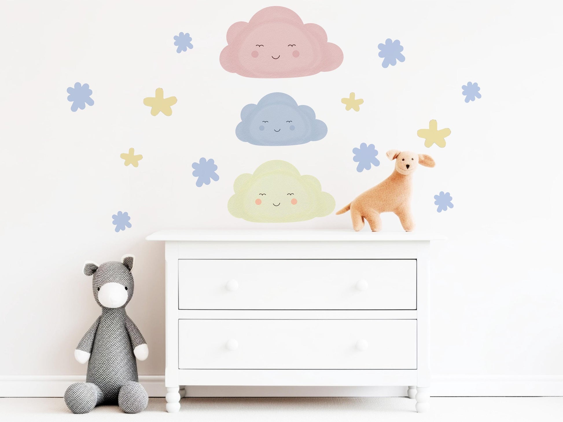 Cloud Wall Stickers, Star Nursery Decor, Pastel Cloud Star Wall Decals, Kids Room Baby Boy Girl Nursery Peel and Stick Wall Art