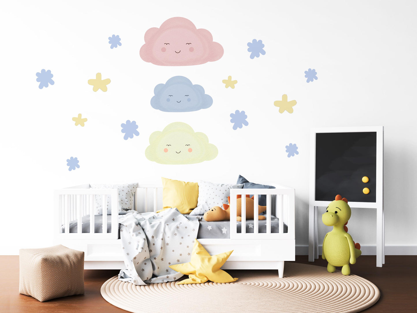 Cloud Wall Stickers, Star Nursery Decor, Pastel Cloud Star Wall Decals, Kids Room Baby Boy Girl Nursery Peel and Stick Wall Art