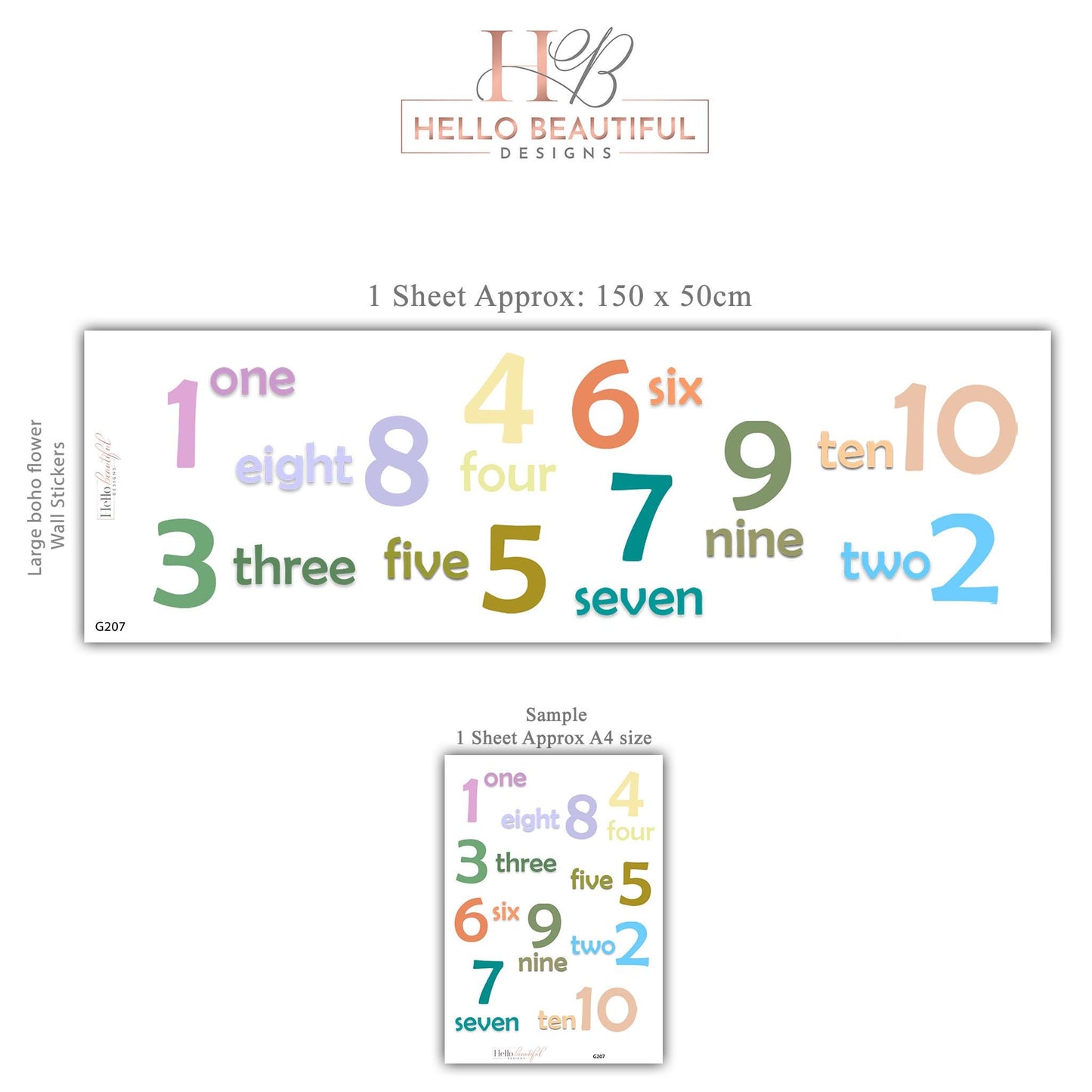 Number Wall Stickers, Educational Playroom Decor, 1-10 Montessori Number Words Wall Decals, Nursery Classroom Learning Peel and Stick Art