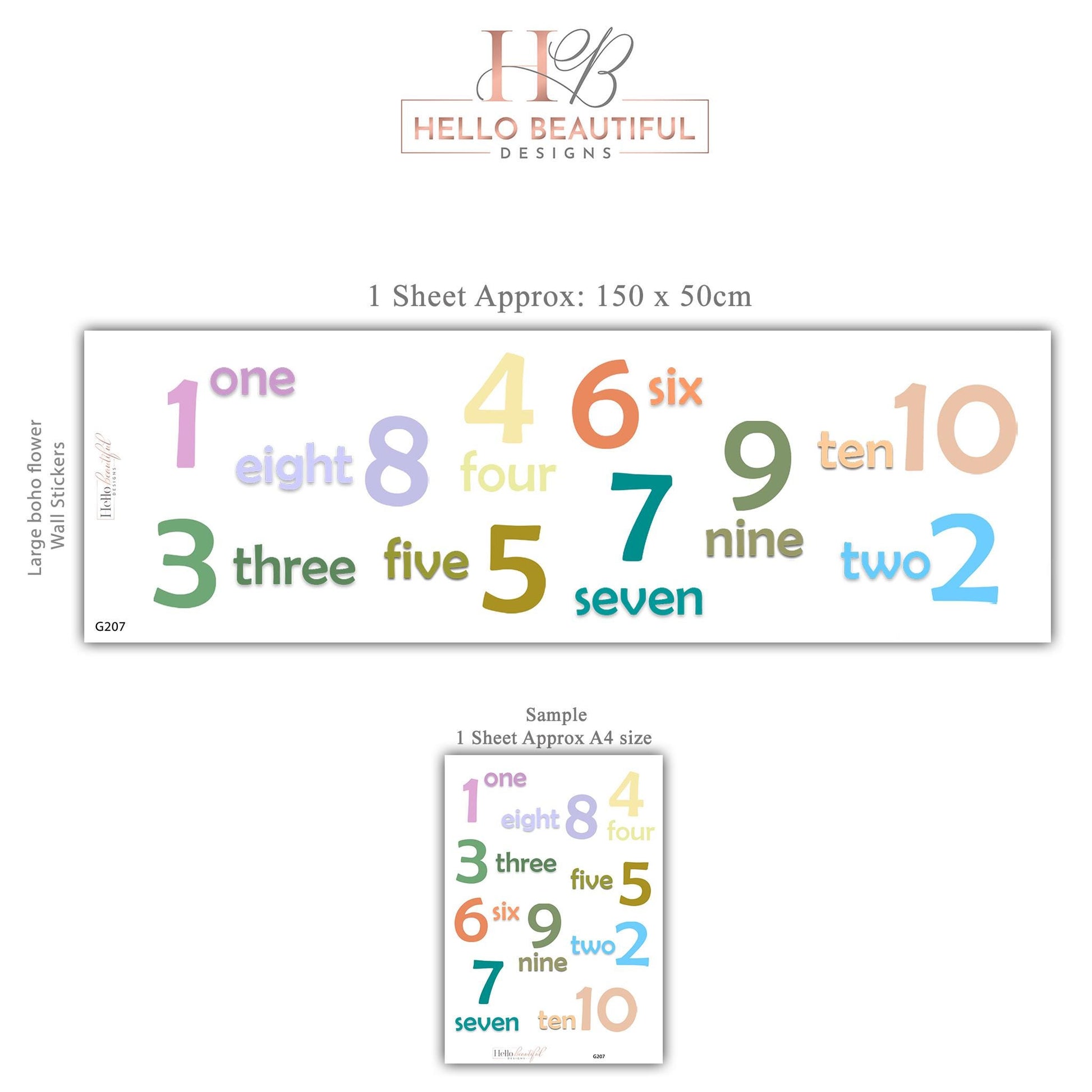 Number Wall Stickers, Educational Playroom Decor, 1-10 Montessori Number Words Wall Decals, Nursery Classroom Learning Peel and Stick Art