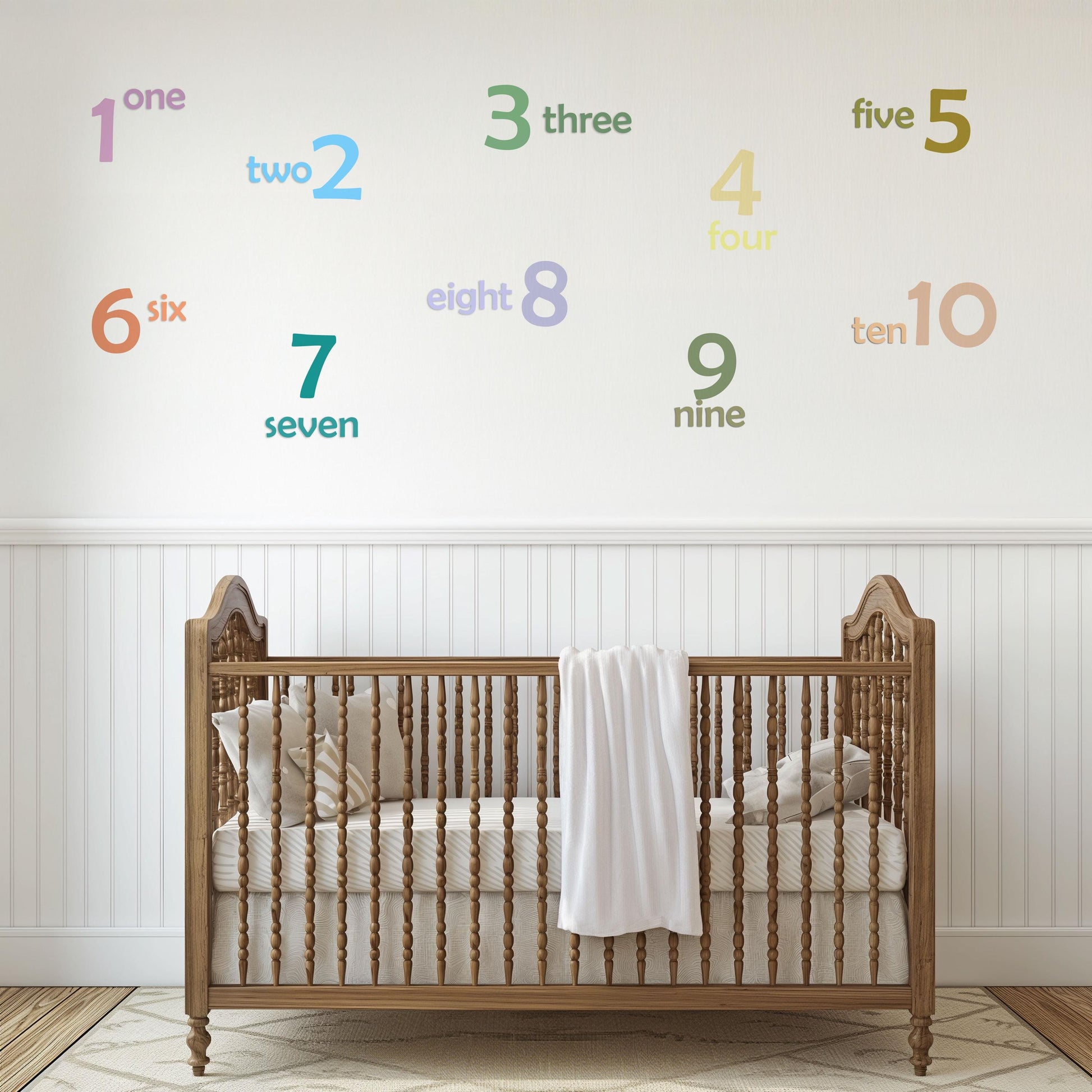 Number Wall Stickers, Educational Playroom Decor, 1-10 Montessori Number Words Wall Decals, Nursery Classroom Learning Peel and Stick Art