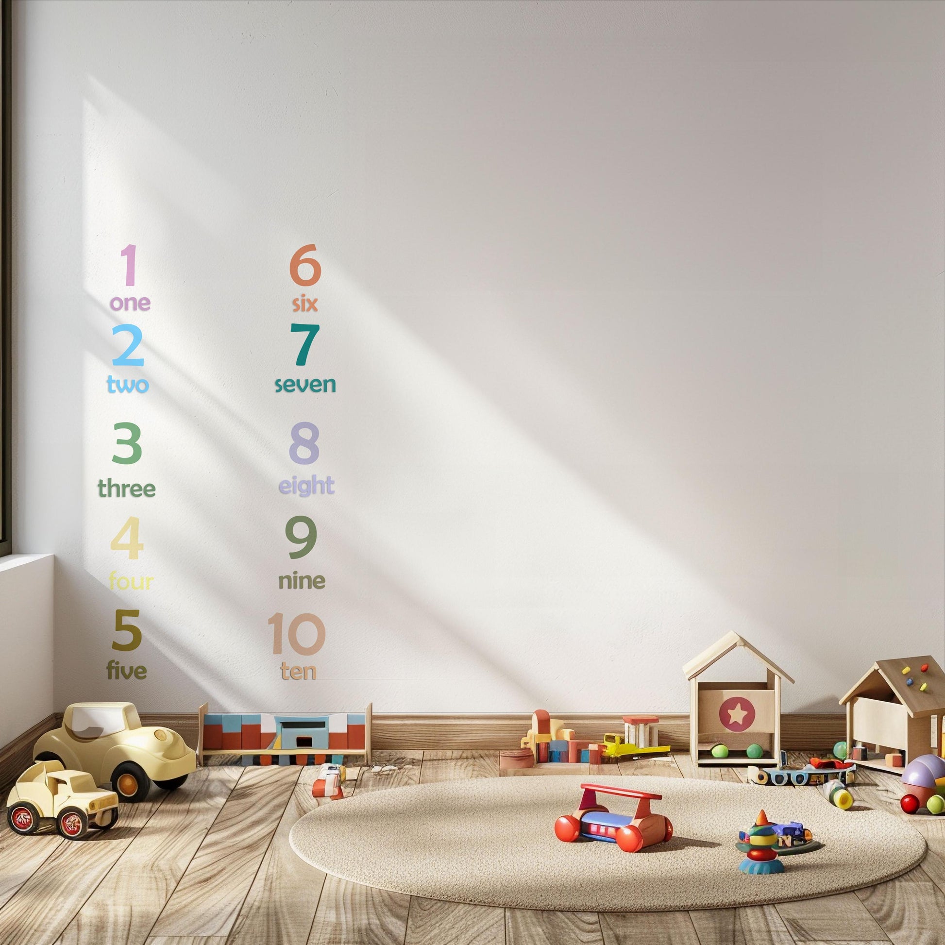 Number Wall Stickers, Educational Playroom Decor, 1-10 Montessori Number Words Wall Decals, Nursery Classroom Learning Peel and Stick Art