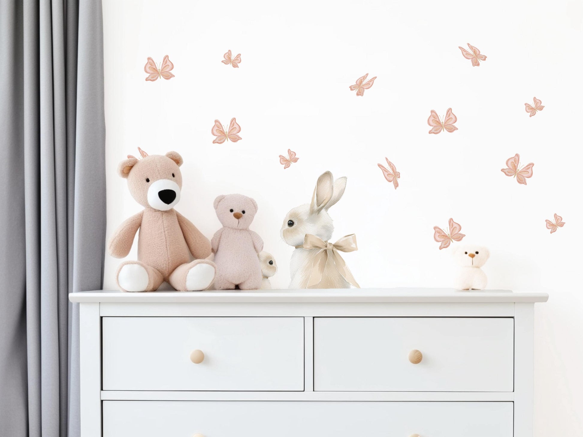 Bunny Wall Stickers, Bunny Nursery Decor, Neutral Butterfly Wall Decals, Boho Girls Room Baby Nursery Peel and Stick Wall Art