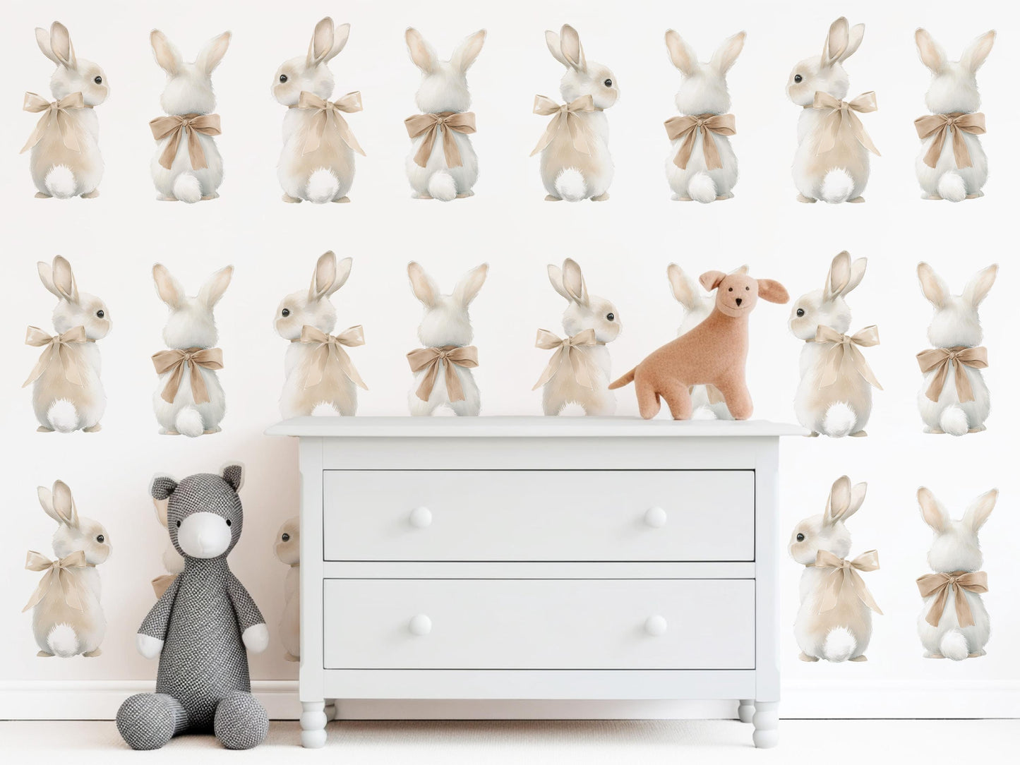 Bunny Wall Stickers, Bunny Nursery Decor, Neutral Woodland Rabbit Wall Decals, Gender Neutral Kids Room Baby Nursery Peel and Stick Art