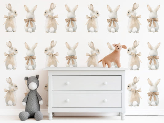 Bunny Wall Stickers, Bunny Nursery Decor, Neutral Woodland Rabbit Wall Decals, Gender Neutral Kids Room Baby Nursery Peel and Stick Art