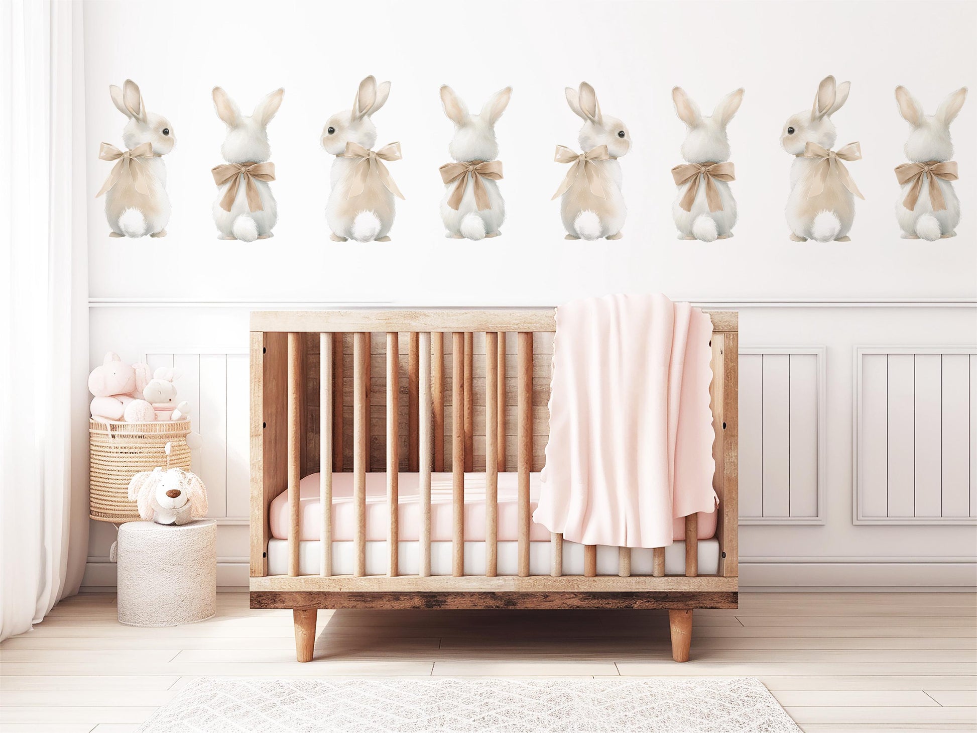 Bunny Wall Stickers, Bunny Nursery Decor, Neutral Woodland Rabbit Wall Decals, Gender Neutral Kids Room Baby Nursery Peel and Stick Art