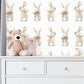 Bunny Wall Stickers, Bunny Nursery Decor, Neutral Woodland Rabbit Wall Decals, Gender Neutral Kids Room Baby Nursery Peel and Stick Art