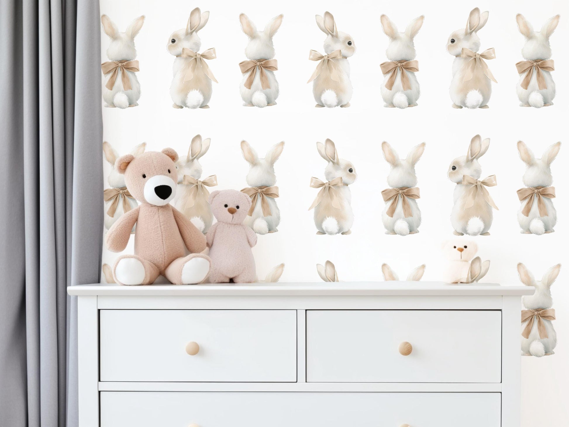 Bunny Wall Stickers, Bunny Nursery Decor, Neutral Woodland Rabbit Wall Decals, Gender Neutral Kids Room Baby Nursery Peel and Stick Art