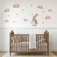 Pink Cloud Wall Stickers, Girls Nursery Decor, Bunny Butterfly Wall Decals, Baby Girl Kids Bedroom Playroom Peel and Stick Wall Art