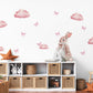 Pink Cloud Wall Stickers, Girls Nursery Decor, Bunny Butterfly Wall Decals, Baby Girl Kids Bedroom Playroom Peel and Stick Wall Art